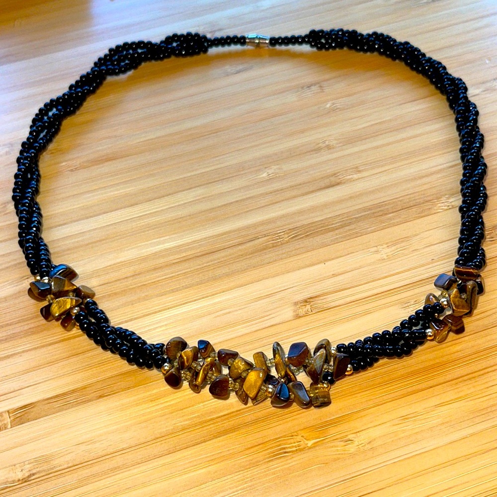 Tigers Eye & Black Beaded Necklace